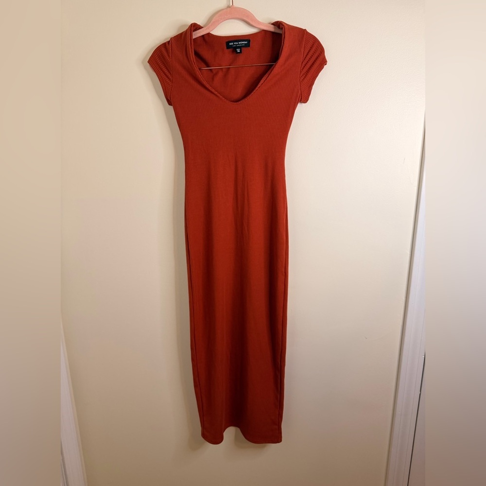 See You Monday Rust Orange Midi Dress